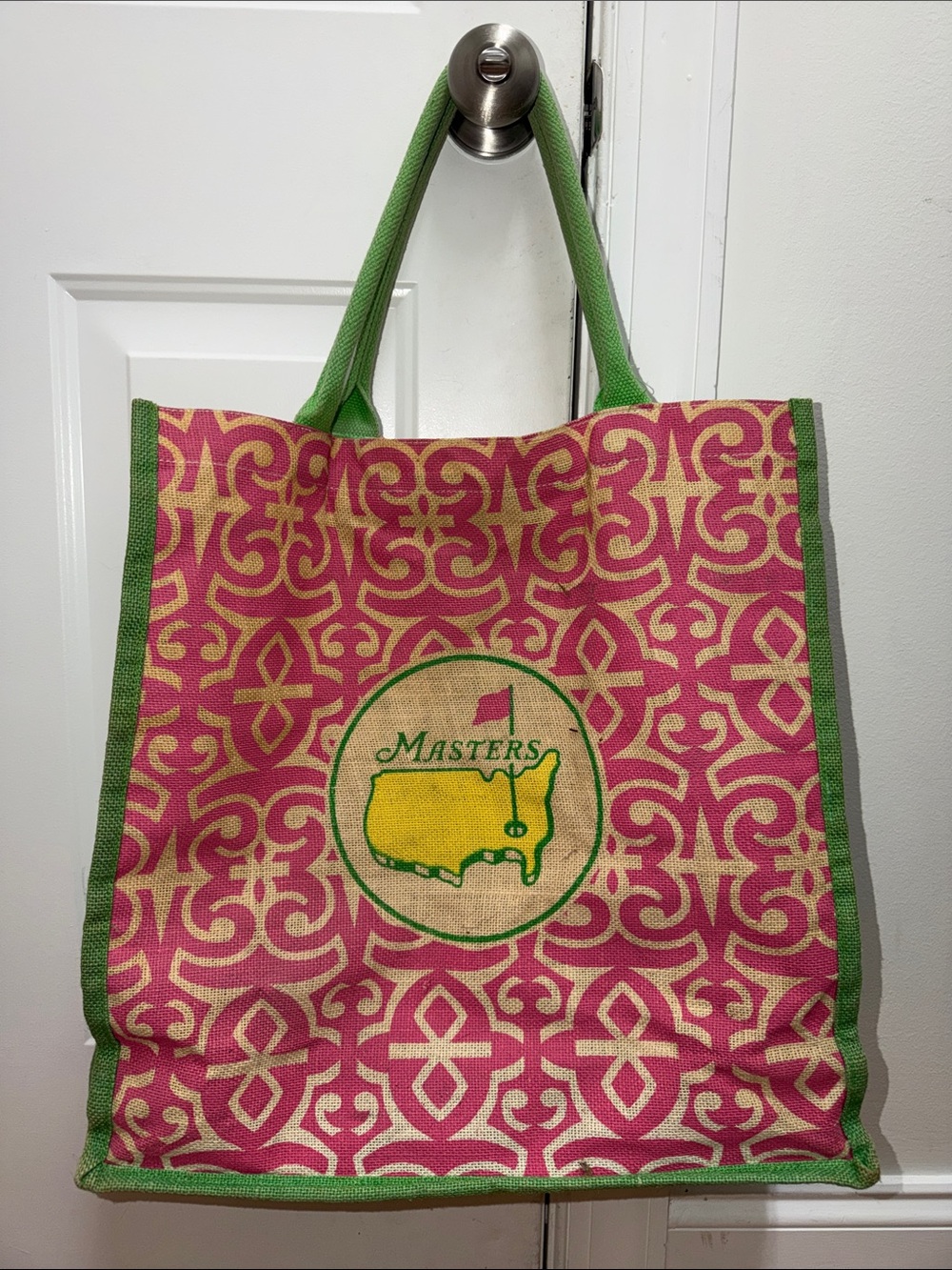 Masters Pink and Green Patterned Canvas Tote with Logo